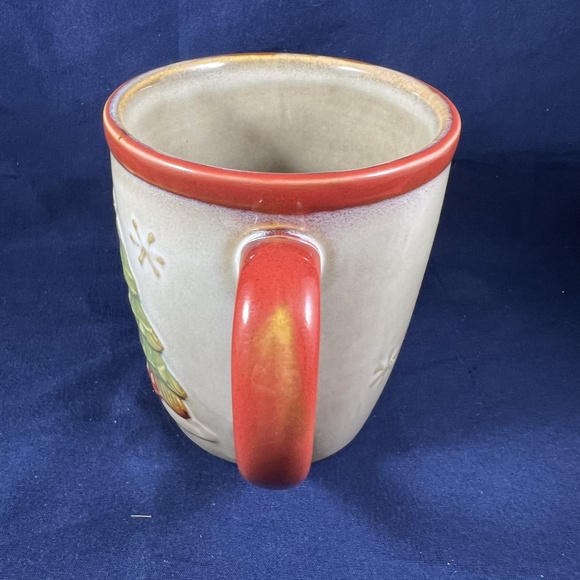 Winter Christmas Snowman Mug Cream Red Embossed Holiday Ceramic Drinkware - Picture 6 of 7